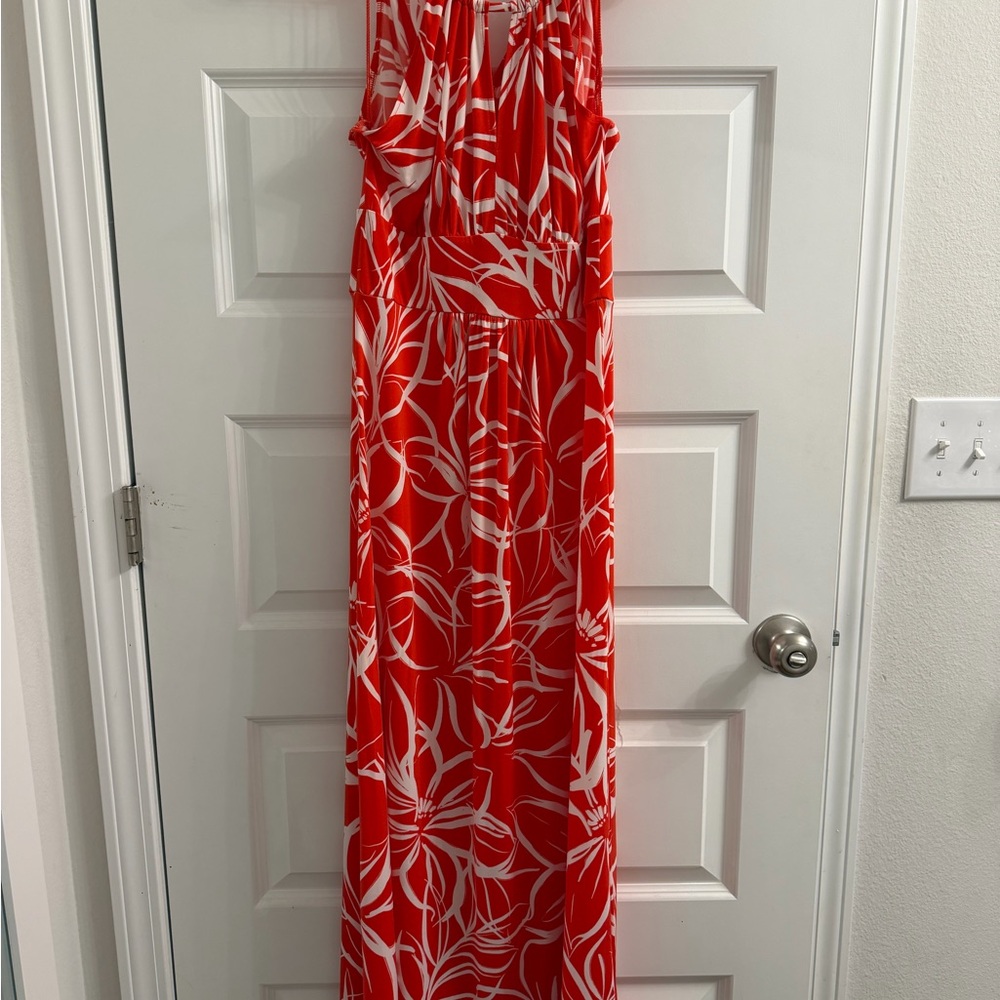 London Times Red and White Floral Maxi Dress